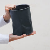 Black Stoneware Pottery Vase: Modern Utensil Holder, Matte Finish