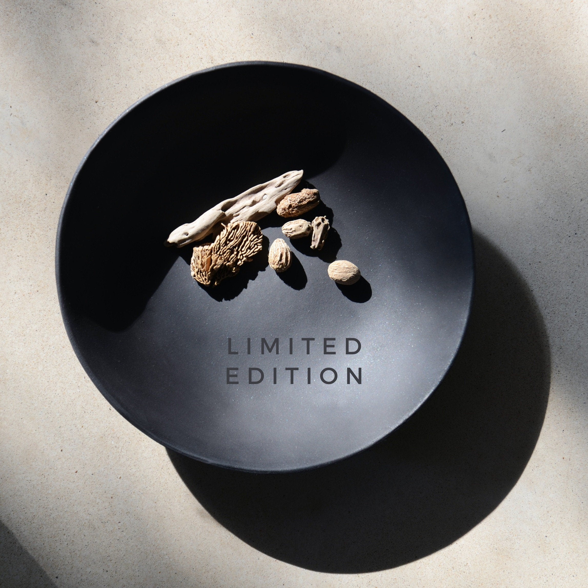 10'' Handmade Ceramic Bowl - Matte Black Catchall Dish - Limited Edition