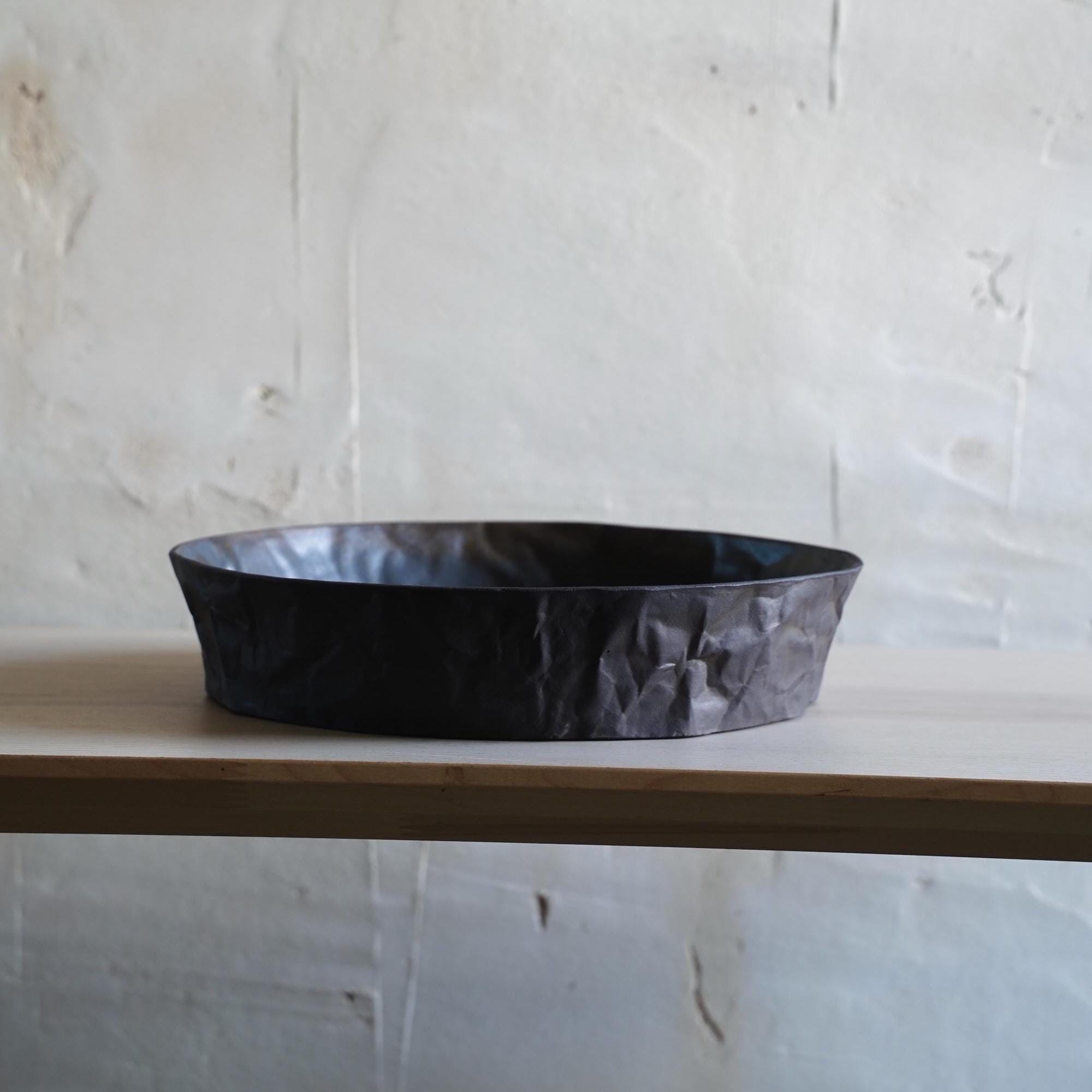 Crinkled Ceramic Centerpiece Bowl, Black Modern Table Decor