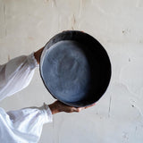 Crinkled Ceramic Centerpiece Bowl, Black Modern Table Decor