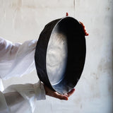 Crinkled Ceramic Centerpiece Bowl, Black Modern Table Decor