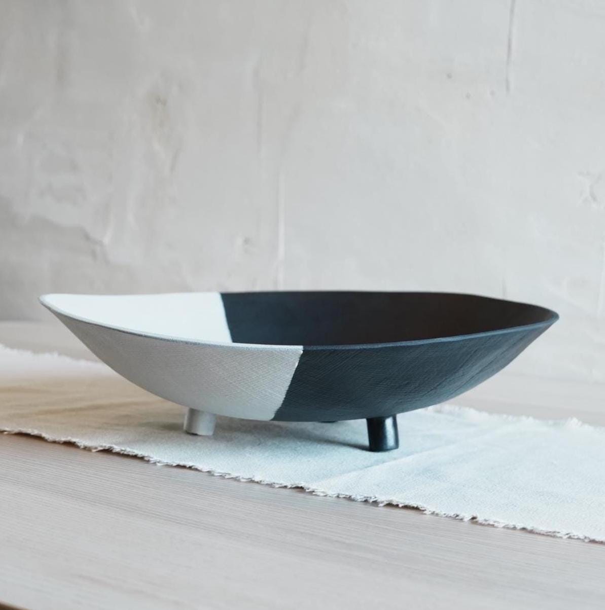 large black and white ceramic centerpiece bowl for table decor