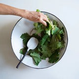 aerial view of white bowl with black rim