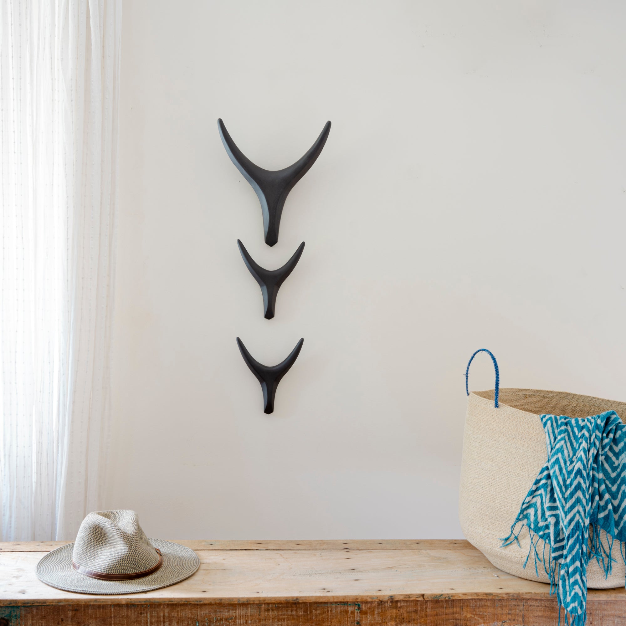 Black ceramic antler wall decor - handmade minimalist design 