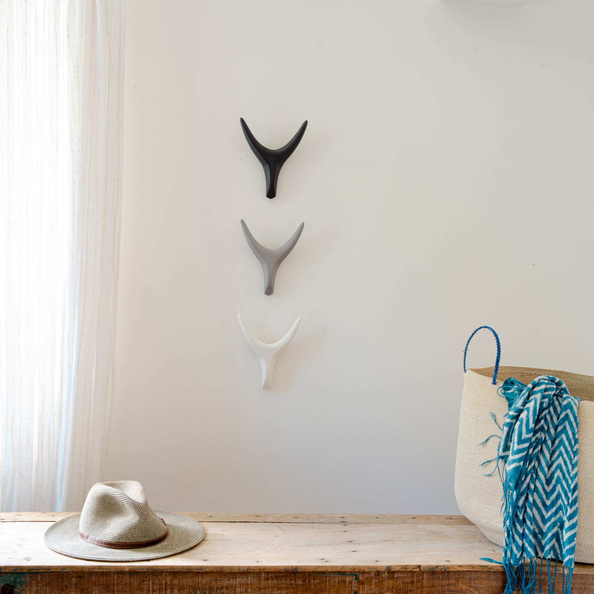 Trio Ceramic antler wall decor - handmade minimalist design 