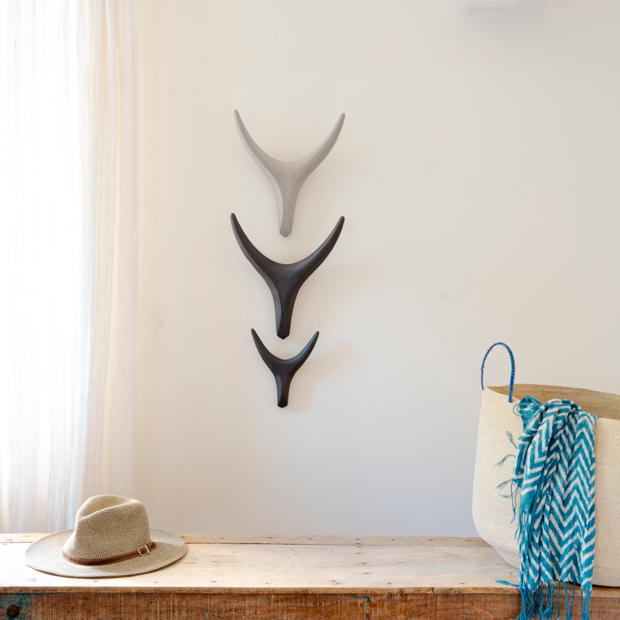 Trio Ceramic antler wall decor - handmade minimalist design 