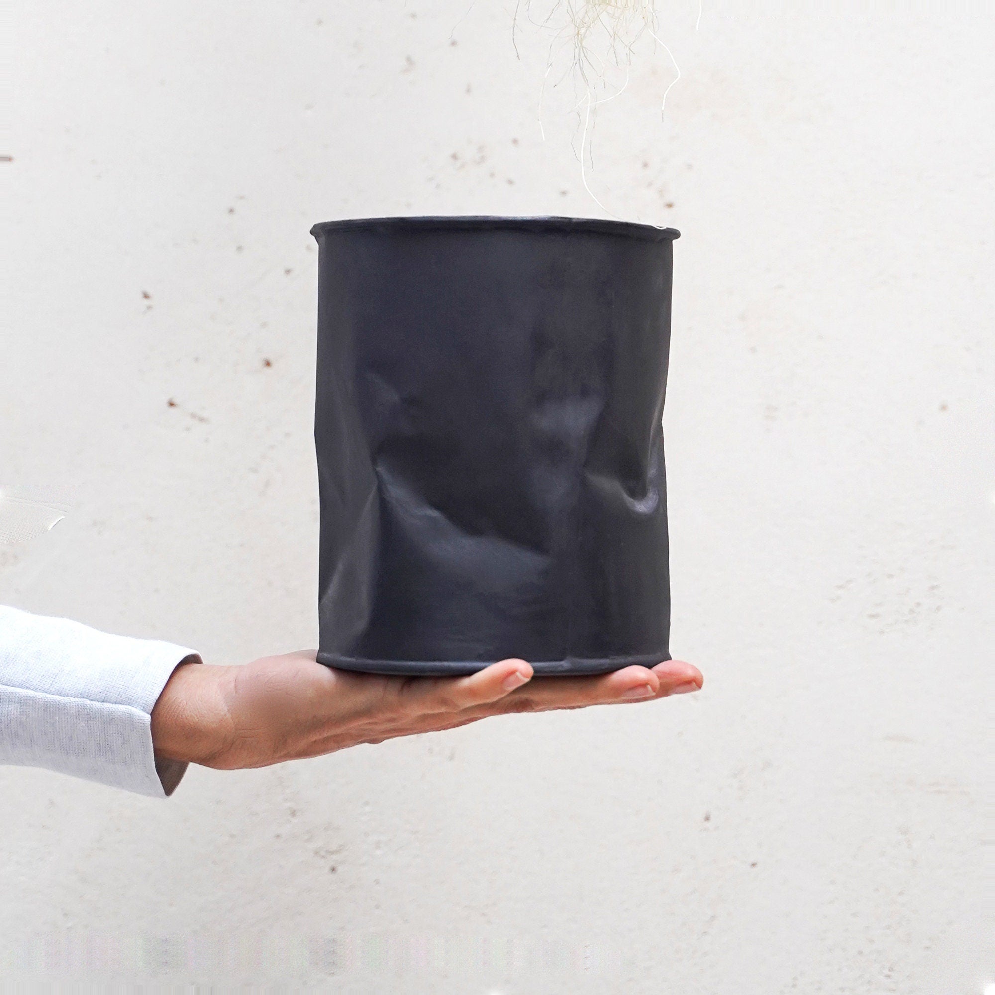 Black Stoneware Pottery Vase: Modern Utensil Holder, Matte Finish