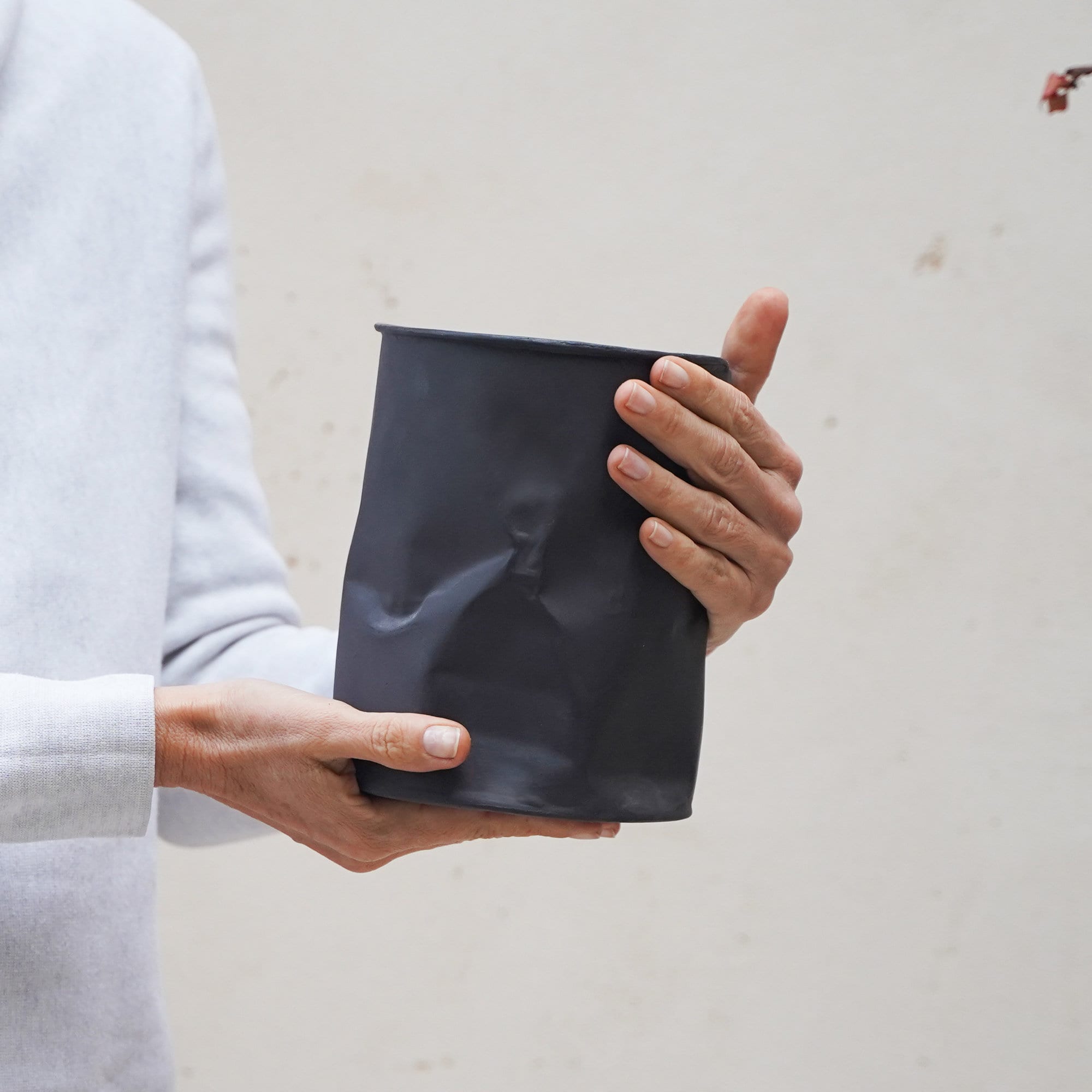 Black Stoneware Pottery Vase: Modern Utensil Holder, Matte Finish