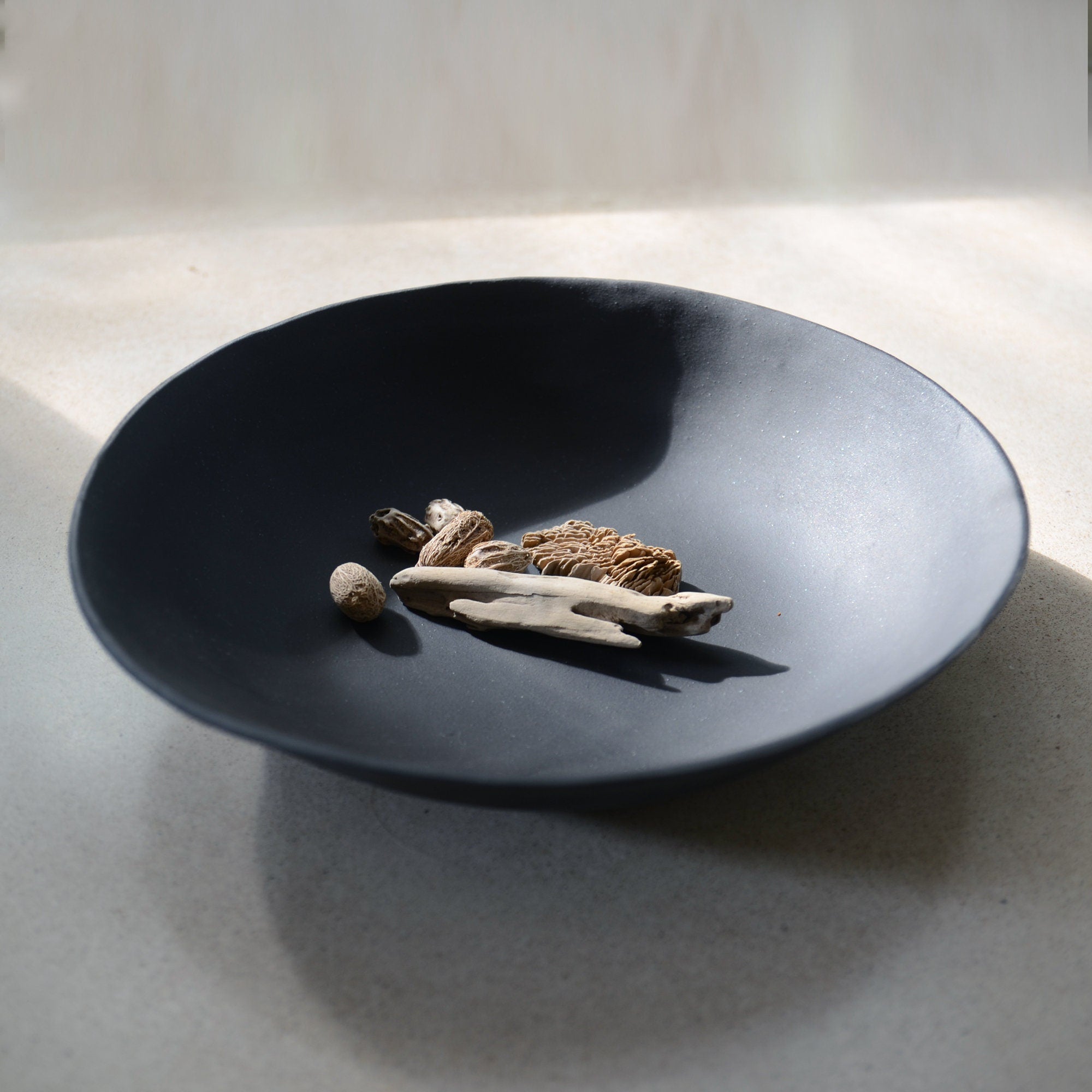 10'' Handmade Ceramic Bowl - Matte Black Catchall Dish - Limited Edition