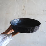 Crinkled Ceramic Centerpiece Bowl, Black Modern Table Decor