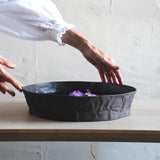 Crinkled Ceramic Centerpiece Bowl, Black Modern Table Decor