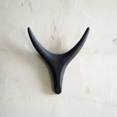 Black ceramic antler wall sculpture, handmade modern wall decor. 