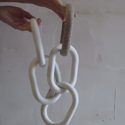 Handmade porcelain chain sculpture with organic ceramic link