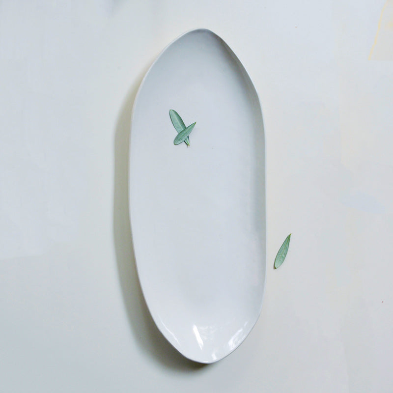 aerial view of white elliptical platter 