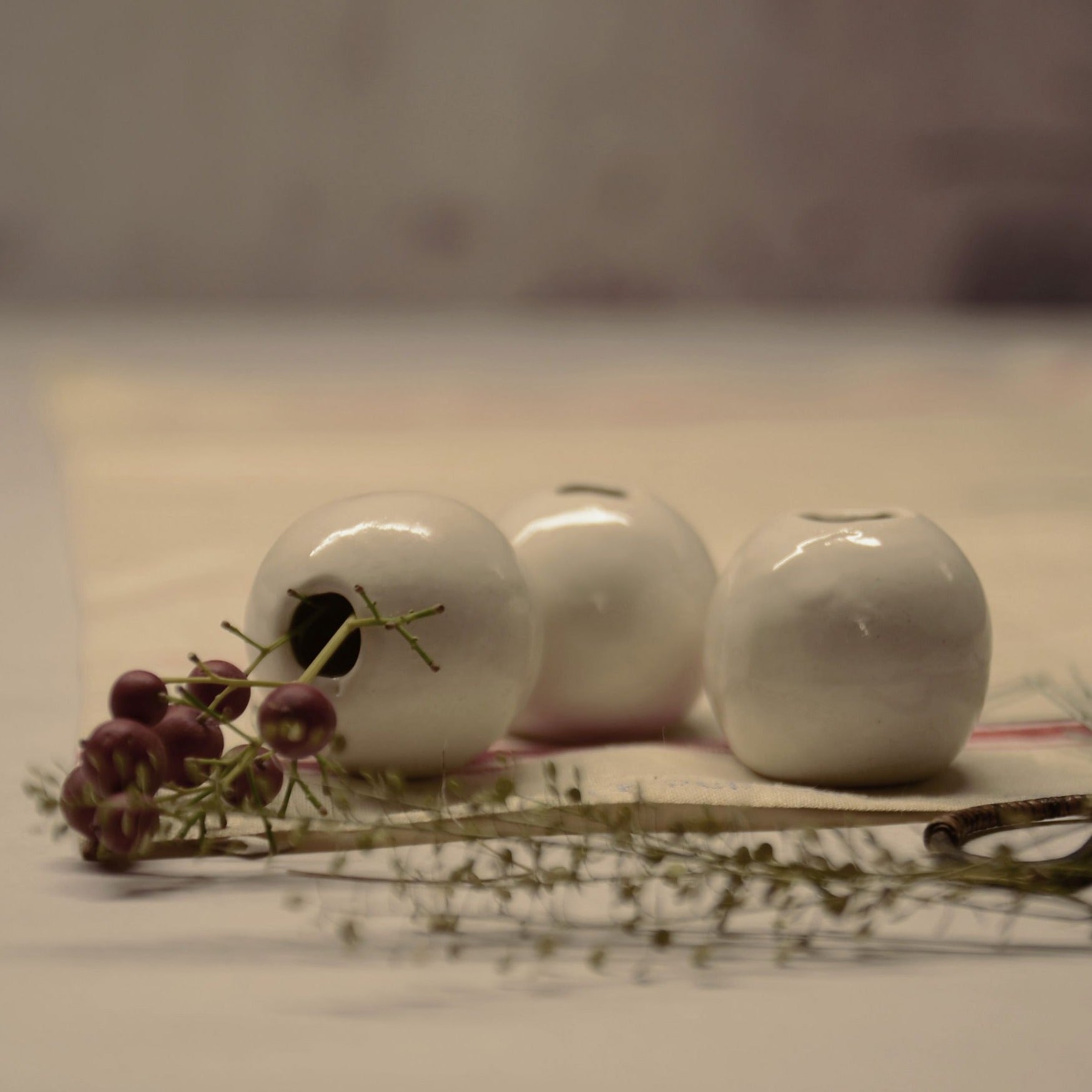 White Ikebana miniature ceramic vases